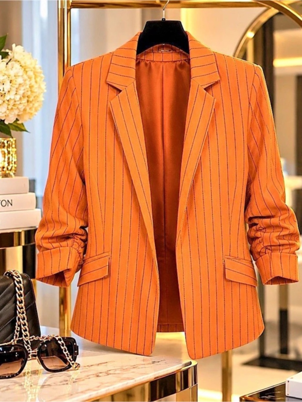 Pinstripe Blazer in Orange